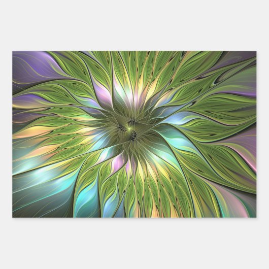 Lumineuze kleurrijke Fantasy Flower Fractal Art Inpakpapier Vel (Voorkant 2)
