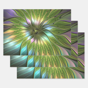 Lumineuze kleurrijke Fantasy Flower Fractal Art Inpakpapier Vel