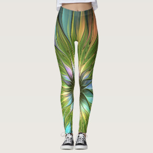 Lumineuze kleurrijke Fantasy Flower Fractal Art Leggings