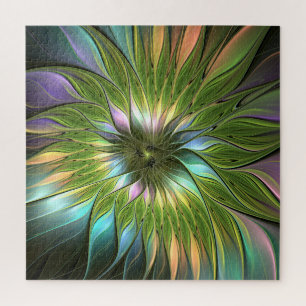 Lumineuze kleurrijke Fantasy Flower Fractal Art Legpuzzel