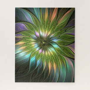 Lumineuze kleurrijke Fantasy Flower Fractal Art Legpuzzel