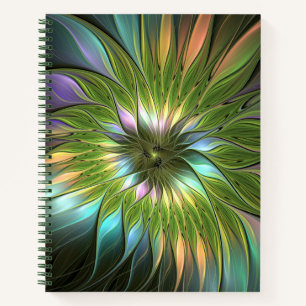 Lumineuze kleurrijke Fantasy Flower Fractal Art Notitieboek