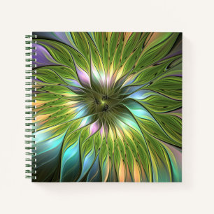 Lumineuze kleurrijke Fantasy Flower Fractal Art Notitieboek