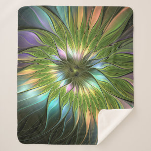 Lumineuze kleurrijke Fantasy Flower Fractal Art Sherpa Deken