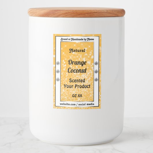 Lumineuze Oranje mousserende glitteretiketten Voedselcontainer Etiket (Voorkant)