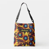 Lumineuze zonnebloemen crossbody tas (Achterkant)