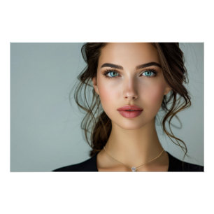 Luminous Azure Elegance Digitaal Portret Perfect Poster