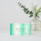 Luminous Blauwgroen Gold Corner Border Ornamental Visitekaartje (Staand voorkant)