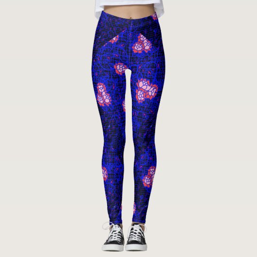Luminous Blue net met bloemen 01 Black BG Leggings (Voorkant)