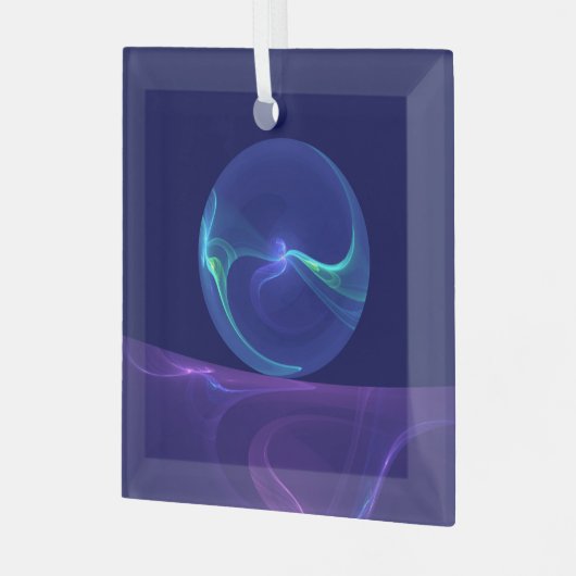 Luminous Blue Paars Dream Abstracte Fractal Art Glas Ornament (Voorkant links)