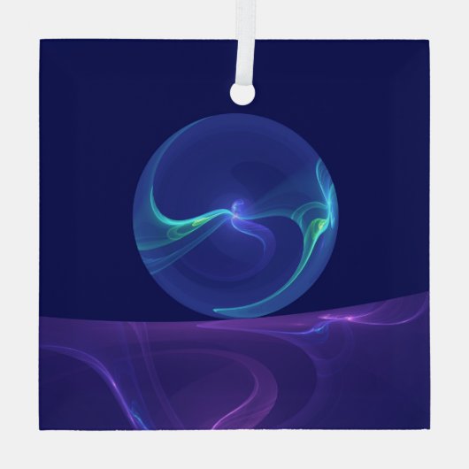 Luminous Blue Paars Dream Abstracte Fractal Art Glas Ornament (Achterkant)