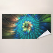 Luminous Fantasy Flower, Colorful Abstract Fractal (Serviette de bain)