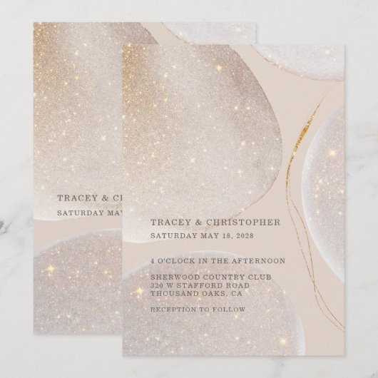 Luminous Gold & Blush Fawn Shimmer Wedding Kaart (Voorkant / Achterkant)