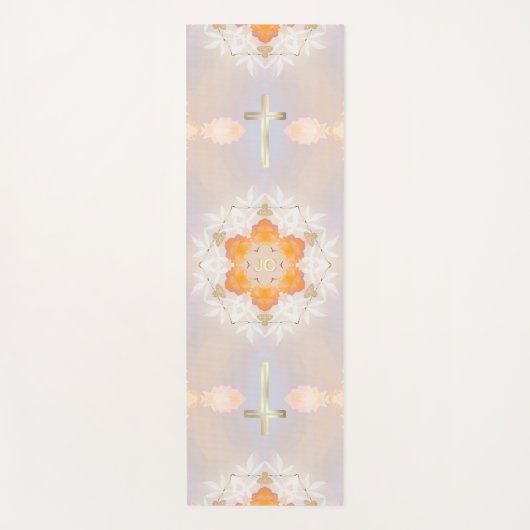 Luminous Gold Heilige Kruis,  Oranje Floral Yogamat (Voorkant)