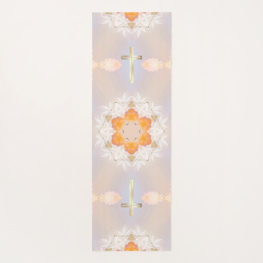 Luminous Gold Heilige Kruis,  Oranje Floral Yogamat (Achterkant)