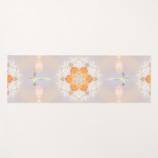 Luminous Gold Heilige Kruis,  Oranje Floral Yogamat (Voorkant (horizontaal))