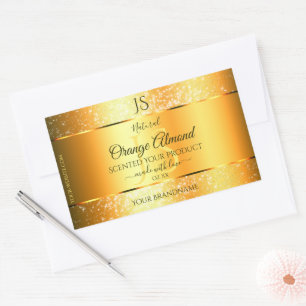 Luminous Gold Oranje Sparkly Glitter met Initialen Rechthoekige Sticker