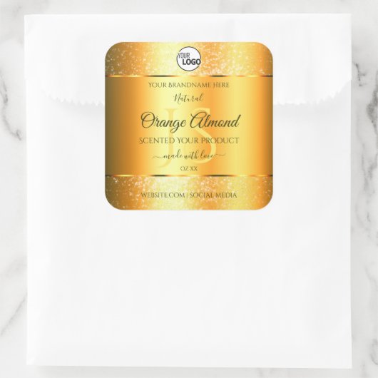 Luminous Gold Sinaasappel Sparkly Glitter Initiale Vierkante Sticker (Tas)