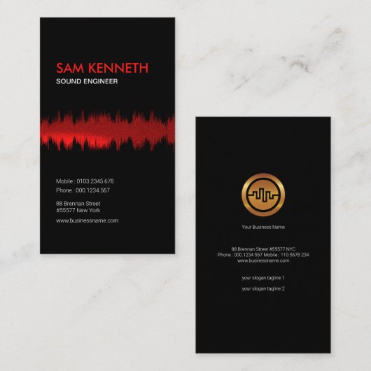 Luminous Grainy Red Wave Sound Engineer Visitekaartje (Voorkant / Achterkant)