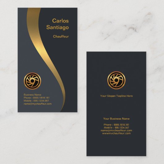 Luminous Luxurous Gold Wave Chauffeur Service Visitekaartje (Voorkant / Achterkant)