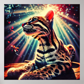 Luminous Ocelot – Mystiek Oerwoud Lightburst Art Poster