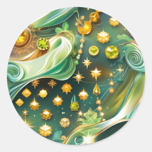Luminous Peridot Citrine Celestial Moon Ronde Sticker (Voorkant)