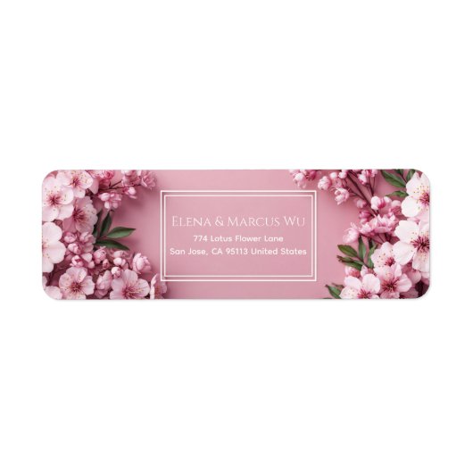 Luminous Pink Cherry Blossom Double Frame Etiket (Voorkant)