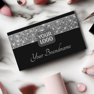 Luminous Silver Glitter Sparkle Stars Logo Black Visitekaartje