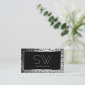 Luminous Silver Sparkle Glitter Monogram Black Visitekaartje (Staand voorkant)