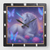 Luminous Unicorn Butterfly Fantasy Vierkante Klok (Voorkant)