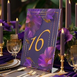 Luminous Violets Purple Wedding Table Number  Reclamebord Met Voetstuk