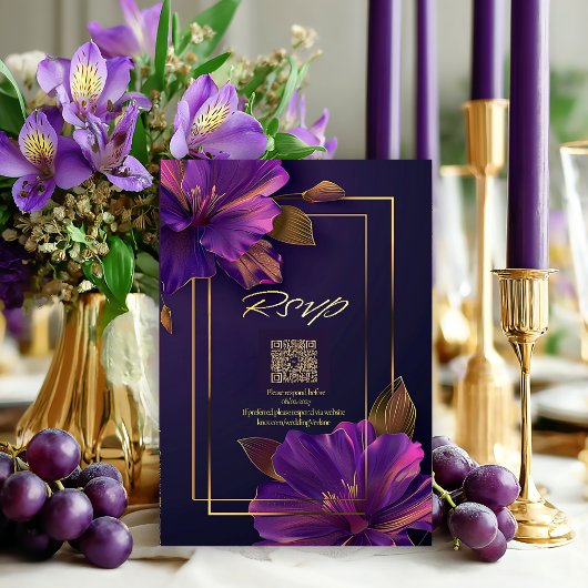 Luminous Violets QR Code RSVP Kaartje
