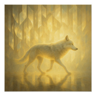 Luminous White Wolf in the Golden Light Realm – Ge Perfect Poster
