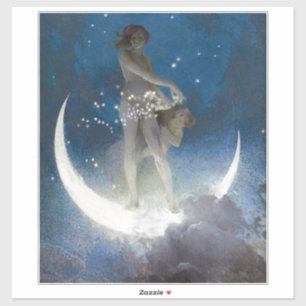 Luna Goddess bij nacht verstrooiende sterren Sticker