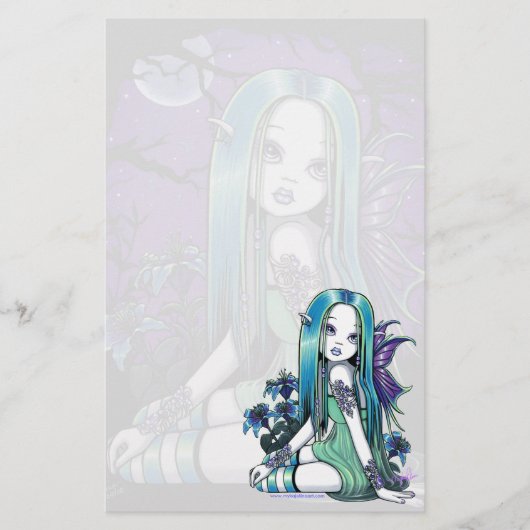 "Luna" Gothic Moon Lilly Fairy Art Stationery Briefpapier (Voorkant)