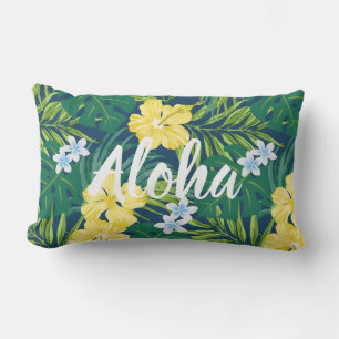 Luna Hibiscus Garden Hawaiian - Geel en Marine Buitenkussen