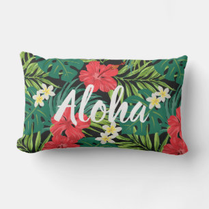 Luna Hibiscus Garden Hawaiian - Rood en Zwart Buitenkussen