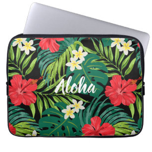 Luna Hibiscus Garden Hawaiian - Rood en Zwart Laptop Sleeve