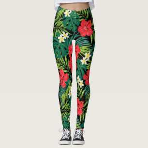 Luna Hibiscus Garden Hawaiian - Rood en Zwart Leggings