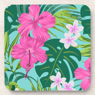 Luna Hibiscus Garden Hawaiian - Roze en Turken Bier Onderzetter