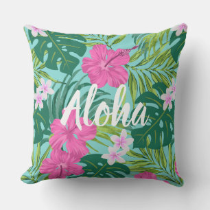 Luna Hibiscus Garden Hawaiian - Roze en Turken Buitenkussen