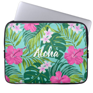 Luna Hibiscus Garden Hawaiian - Roze en Turken Laptop Sleeve