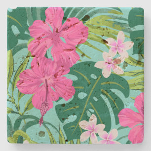Luna Hibiscus Garden Hawaiian - Roze en Turken Stenen Onderzetter