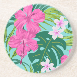 Luna Hibiscus Garden Hawaiian - Roze en Turken Zandsteen Onderzetter