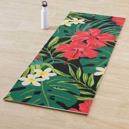 Luna Hibiscus Garden Hawaiian - Zwart en Rood Yogamat (In situ)
