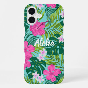 Luna Hibiscus Tuin Hawaiaans - Roze en Turkoois iPhone 16 Plus Hoesje