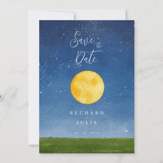 LUNA Invitation Save The Date / Lune aquarelle (Dos)