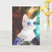 Luna la carte d'anniversaire de chat de l'espace (Fleur jaune)