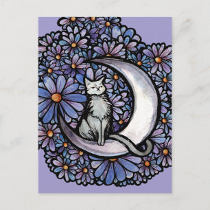 Luna Moon Kat Paarse Madelief Briefkaart