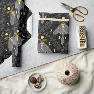 Luna mot, maan fasen en klimop damast patroon cadeaupapier
